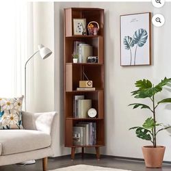 WILK 5-Tier Corner Bookshelf Bamboo Corner Bookcase