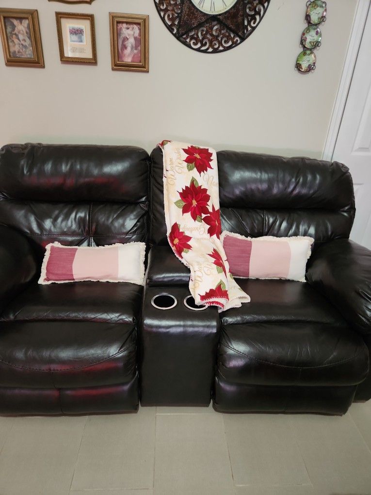 Leather Love Seat Recliner Color Brown