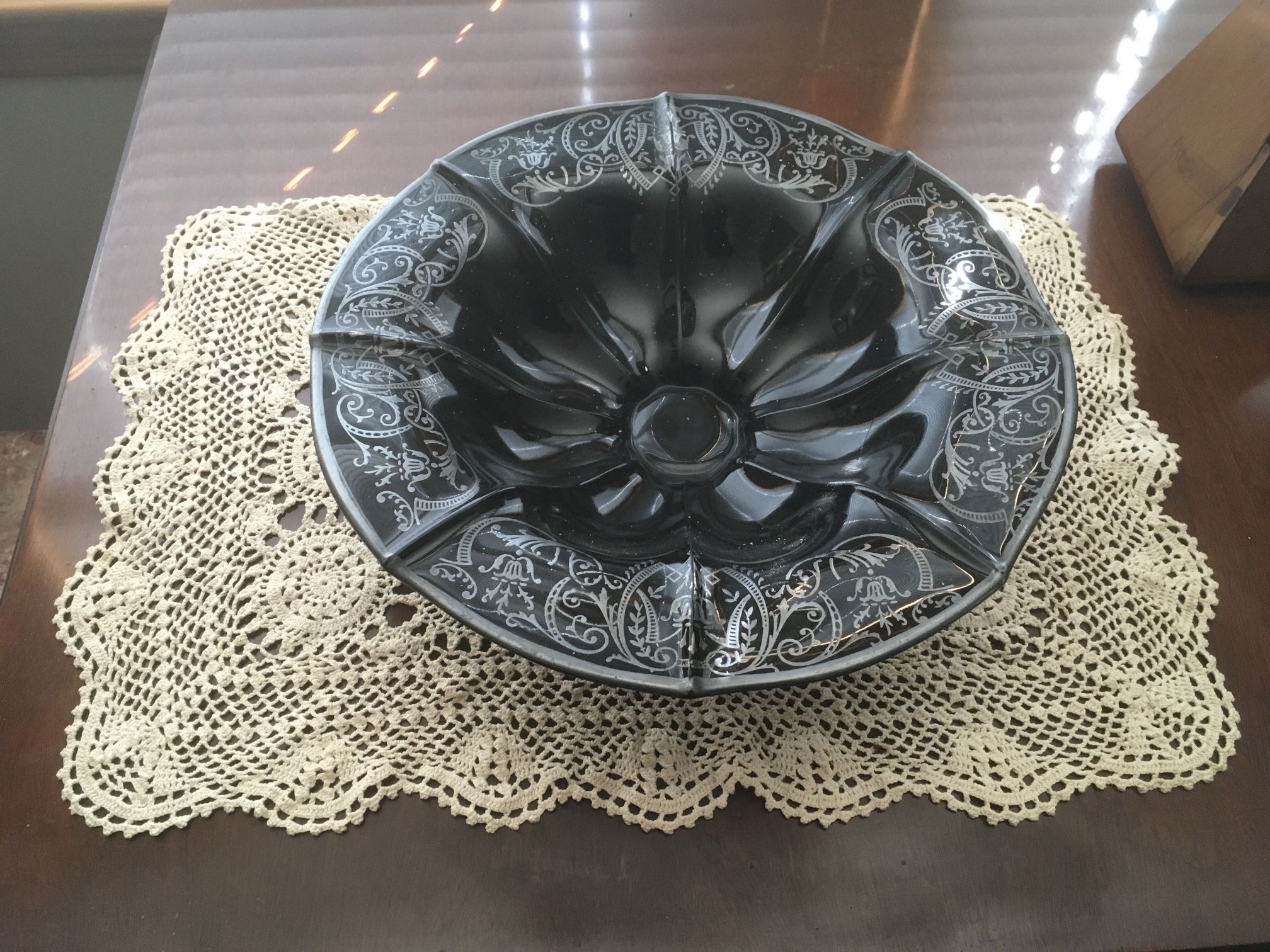 Vintage Black Depression Glass Footed Bowl 