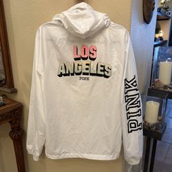 Victoria’s Secret PINK White Los Angeles Anorak Hoodie Windbreaker Jacket-M/L