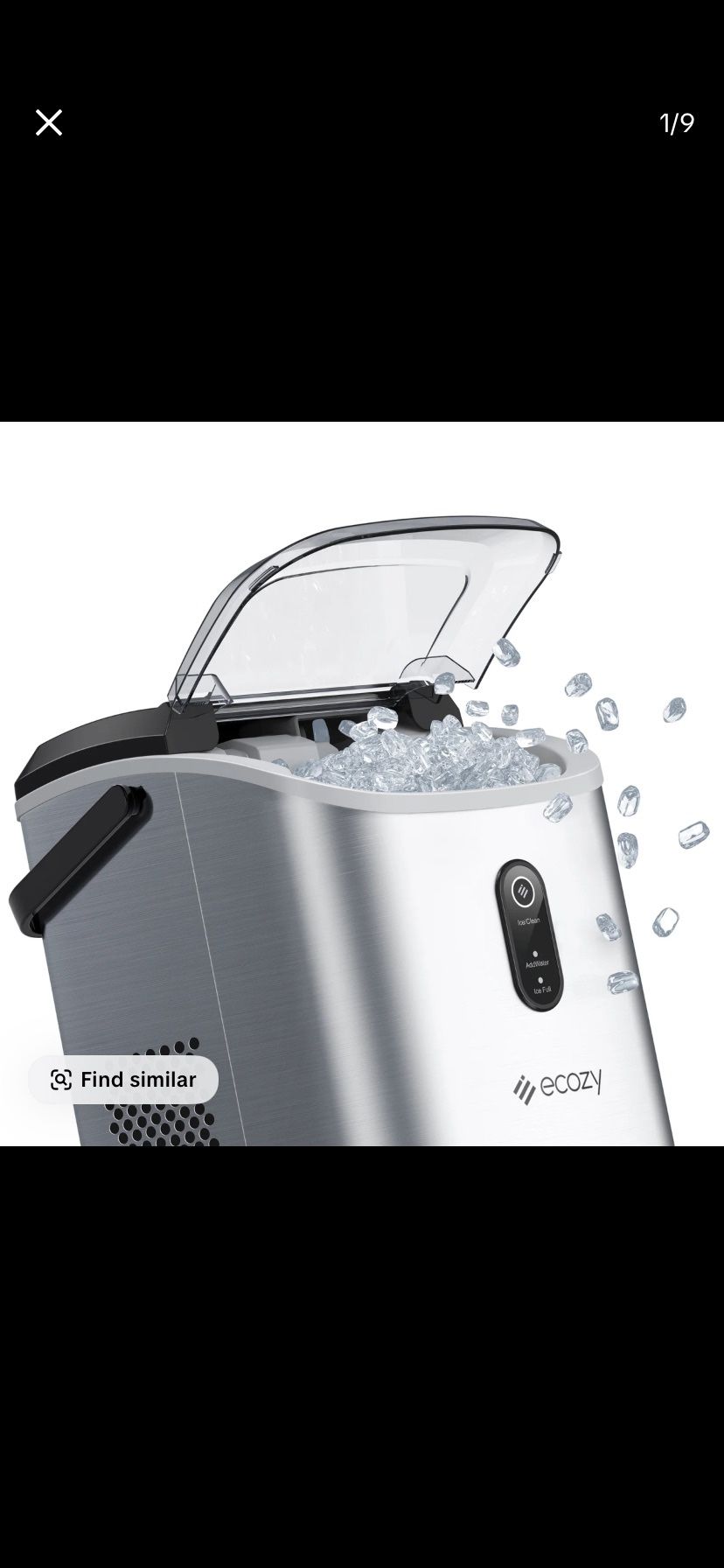 ecozy Nugget Ice Maker Countertop Chewable Pellet Ice Cubes 33 lbs Daily Output Stainless Steel Housing Self Cleaning Ice Machine