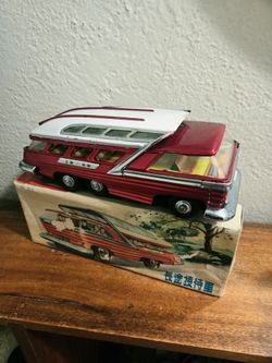 1950s RARE China ME-083 Mystery Action Battery Operated Touring Passenger Bus with Box WORKS