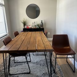 Set Of 4 Brown Leather Chairs