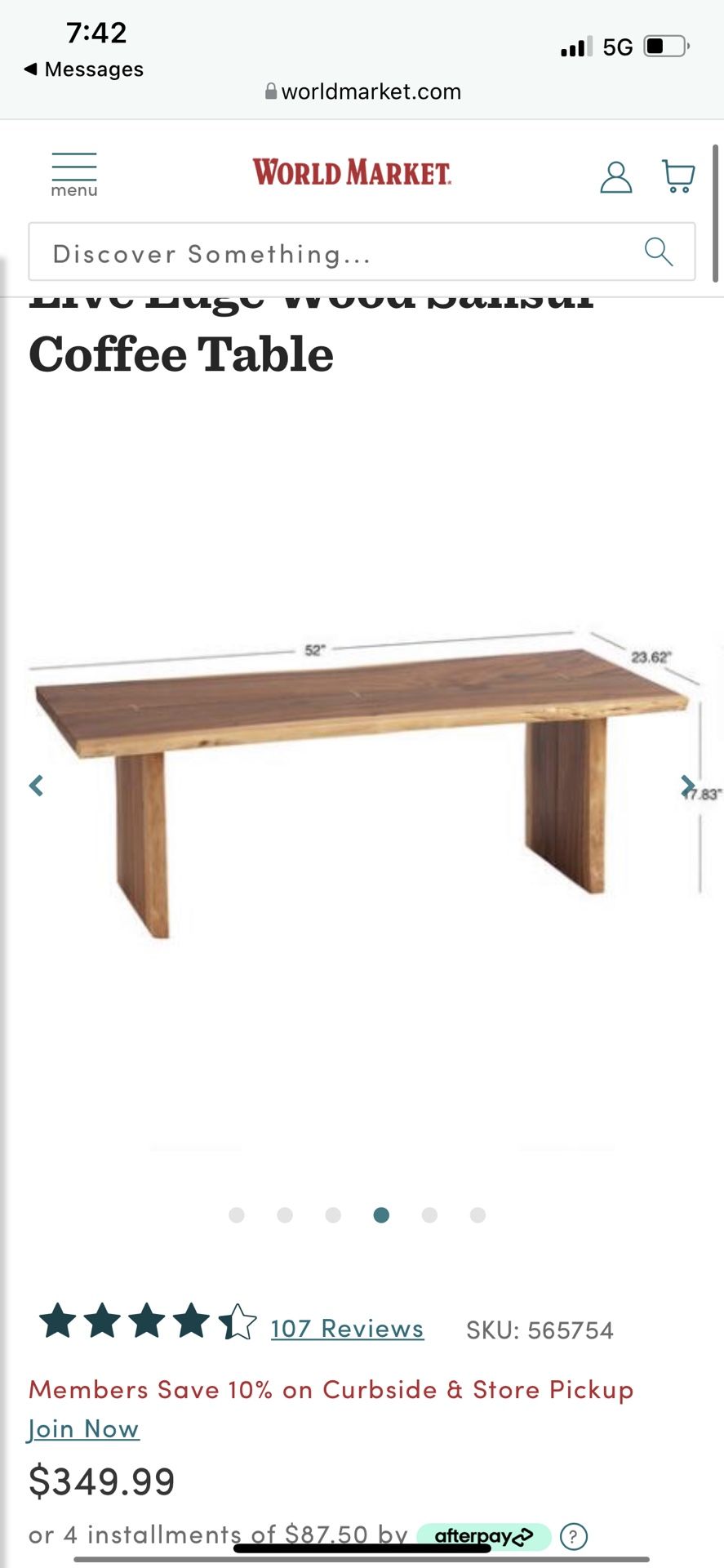 World Market Live Edge Wood Sansur Coffee Table for Sale in Los