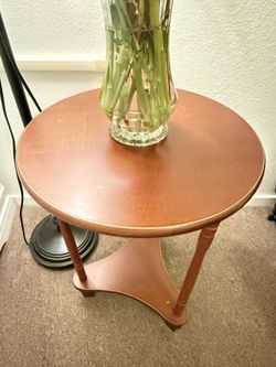 Round Cherry Wood Accent Table D16”x24”H