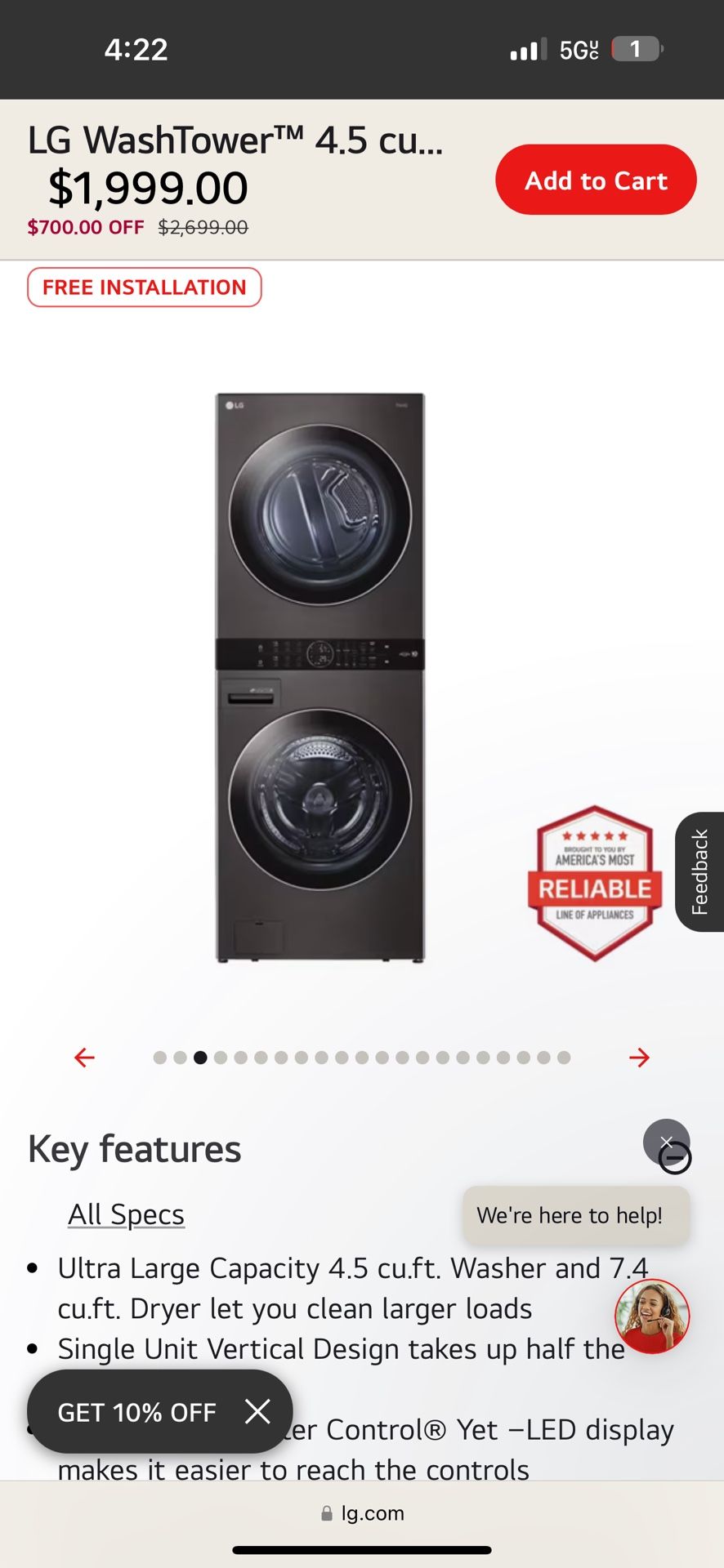 LG Washer/Dryer Tower Electric
