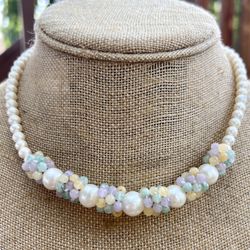 Honora Large Freshwater Pearl and Multicolor Stone Necklace Sterling Silver 925
