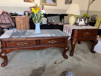 Matching Solid Wood Coffee Table & End Table Set