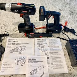 18v Craftsman Tools (Drill, Screwdriver, Light)