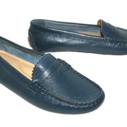 New G.H. BASS & CO. Missy Saffiano Blue Leather Driving Loafer 5.5 US Women's #m