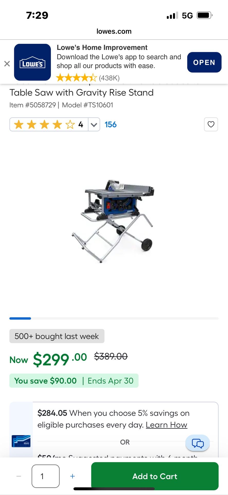 Kobalt Mobile Table Saw(barely used)
