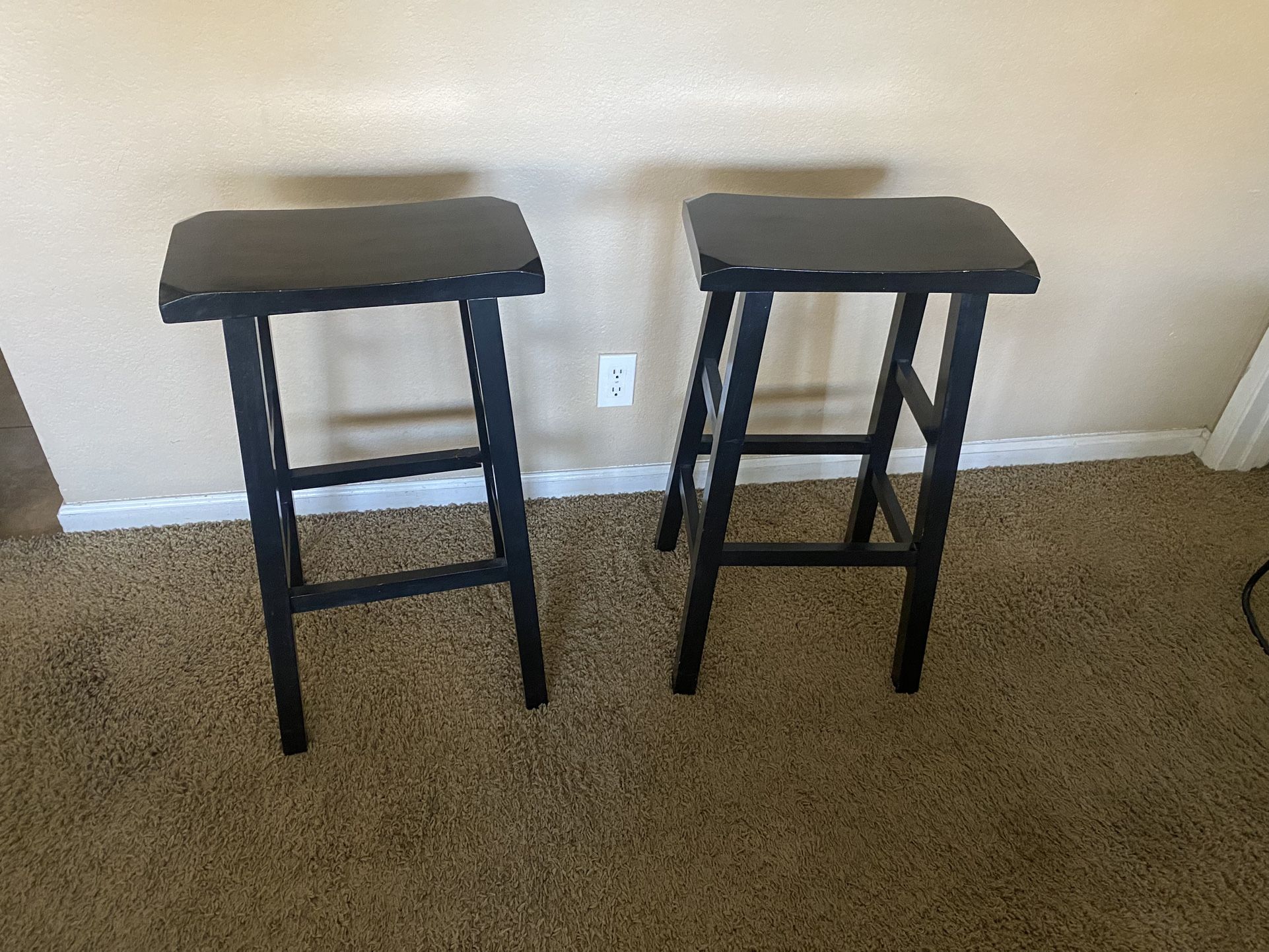 2 Dark Wood Barstools / Counter Stools