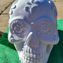 4 Unfinished Day Of The Dead Ceramic Skulls 
