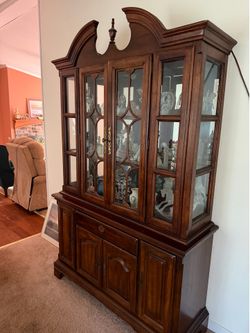 Vintage Cherry China Cabinet with LED Lighting