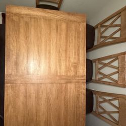 Adjustable Wood and Leather Dining Table