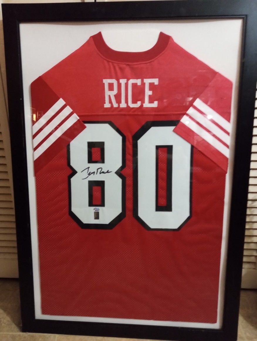 Jerry Rice Signed Frame Jersey With COA