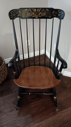 Black Wood Spindle Rocking Chair with Gold Stencil