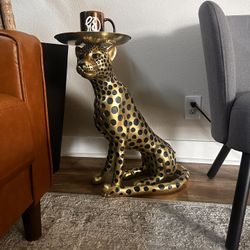 24” Beautiful Lucky Panther Side Table With Gold & Black 