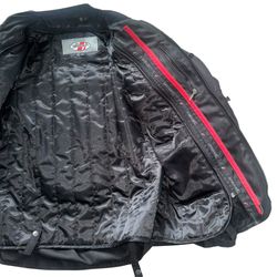 JOE ROCKET MENS LARGE MOTORCYCLE JACKET BLACK LINED ZIP POCKETS ARMORED RIDE