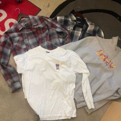 Hoodie and flannels for sale - size large- Stussy - rvca - obey
