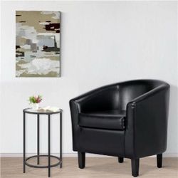 Accent Chair Modern Arm Club Chair Faux Leather Tub Barrel Style for Living Room Bedroom Reception Room