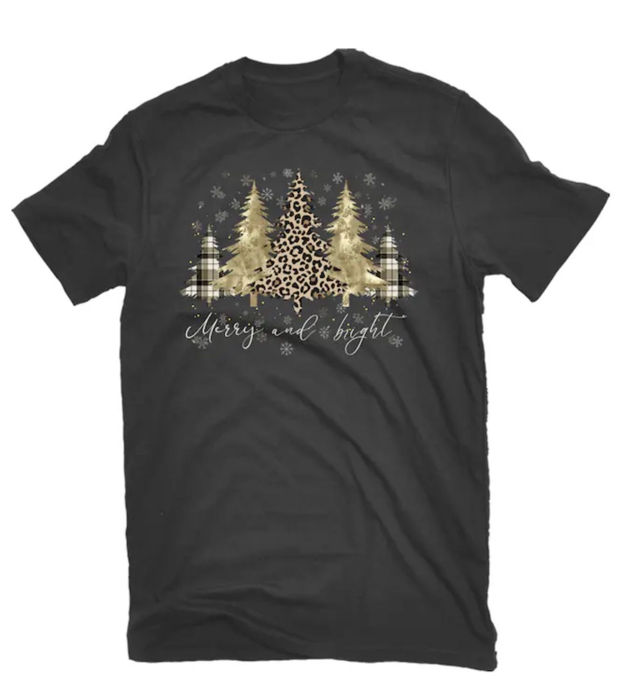 Black Holiday T-Shirt with Gold and Leopard Print Design