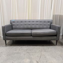 Room&Board Mid-Century Gray Patterned Couch with Button Tufting