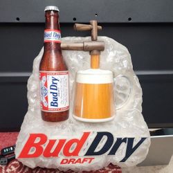VINTAGE BUDWEISER BUD DRY DRAFT LIGHTED MOTION BEER SIGN TAP MUG
