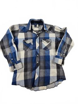 Vintage Wrangler Men's 16.5 35 Western Pearl Snap Flannel Shirt Plaid Workwear