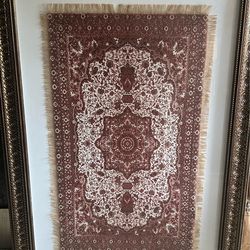 41” x 29” antique Turkish rug wall hanging in frame