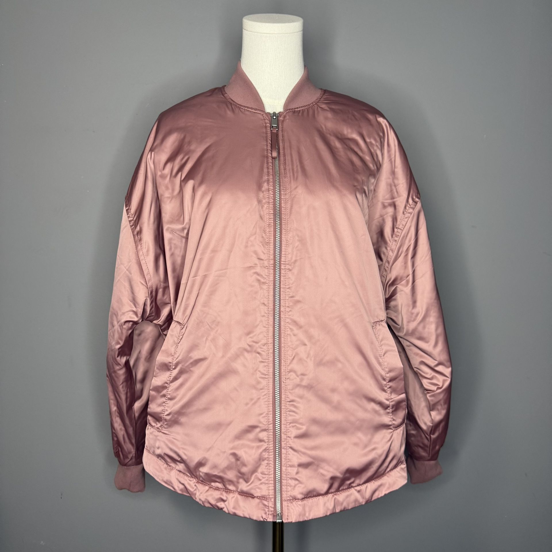 A New Day Pink Satin Full Zip Water Resistant Polyester Bomber Jacket M