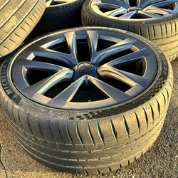 4 OEM 2024 21” TESLA MODEL S PLAID ARACHNID WHEELS TIRES MICHELIN TPMS 85%