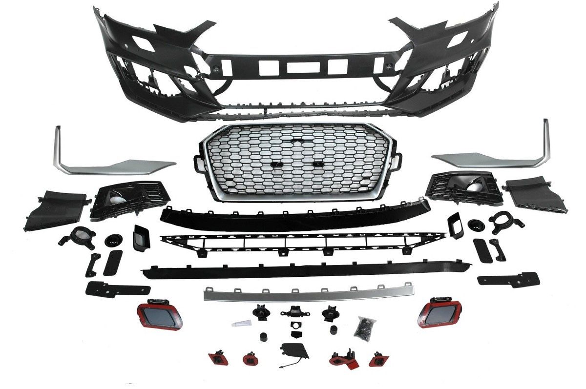 For 2017-2019 Audi A4 S4 B9 RS4 Style Front Bumper + Black Honeycomb Grille