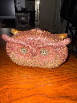Pink Crystal Rhinestone Owl Clutch Purse