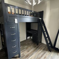 PB Kids Camp Twin Loft System Plus Camp Tower Bookshelf