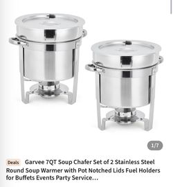Garvee 7QT Stainless Steel Round Soup Chafer Set of 2