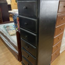 Tall Black Slim/ Skinny 6 Drawer Pine Wood Solid Dresser 