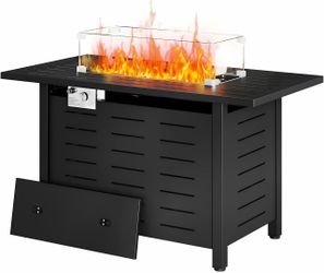 Aoxun 44" Propane Fire Pit Table– 60,000 BTU Outdoor Gas Fire Pits with Removable Lid & Waterproof Cover, Lava Rocks Rectangle Gas Firepit Table for O
