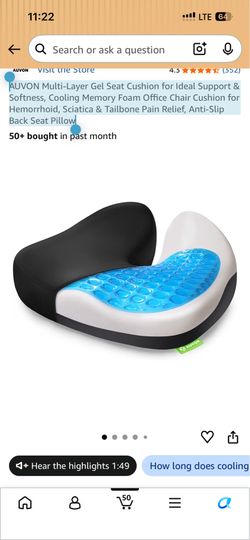 AUVON Multi-Layer Gel Seat Cushion for Ideal Support & Softness, Cooling Memory Foam Office Chair Cushion for Hemorrhoid, Sciatica & Tailbone Pain Rel
