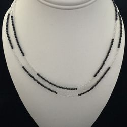 Sterling Silver ~2MM Wide Beaded Quartz & Black Onyx Necklace 36"