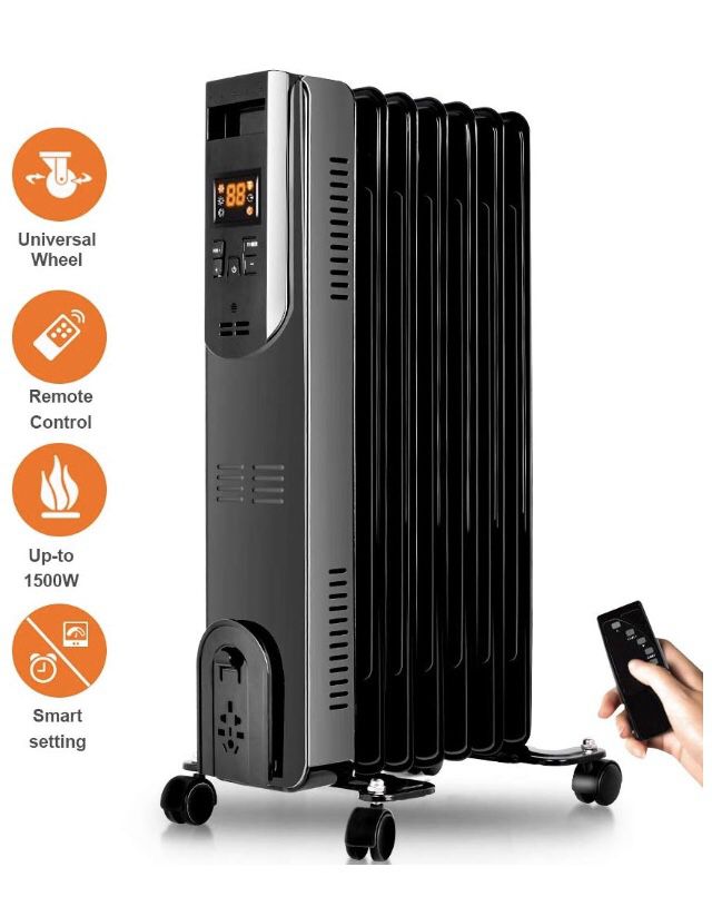 Oil Filled Radiator Heater - Space Heater with Remote Control, Digital Display, Overheat Tip-Over Protection, Oil Heater Room Heater Portable Heater