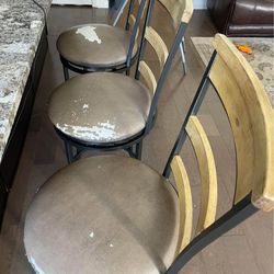 Set of 3 Solid Wood & Metal Swivel Bar Stools - Raymour and Flanigan