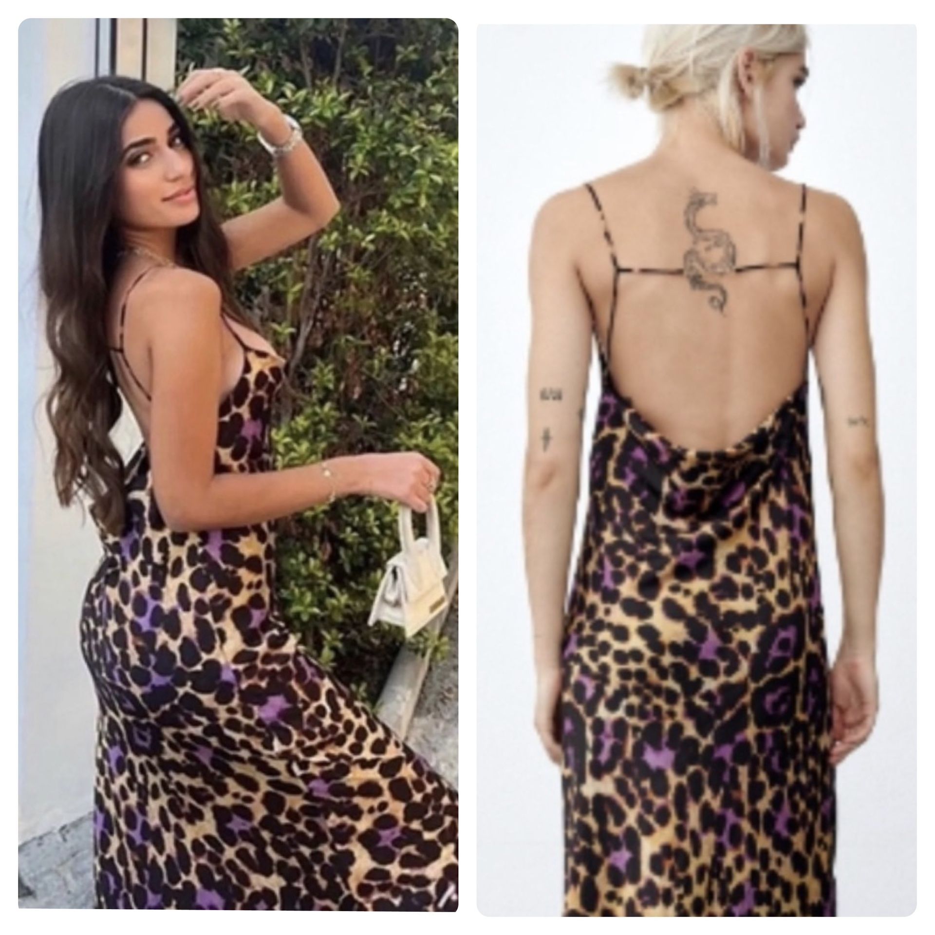 New Zara Bloggers Fave Purple Leopard Print Silk Maxi Slip Dress - SX