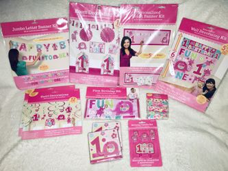 Baby girl first birthday party supplies