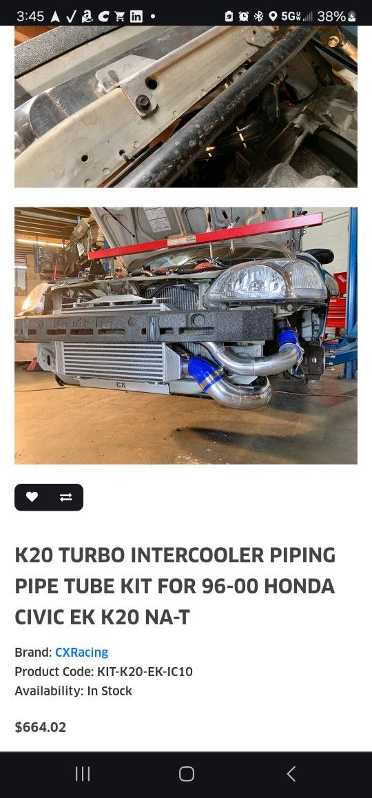 Ek Civic K Series Intercooler Piping And Intercooler Kit