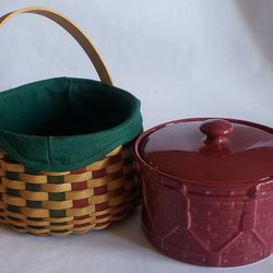 Longaberger 2003 Christmas Caroling Basket & Crock with Lid  