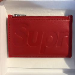 Supreme Leather Zip Card Holder Red