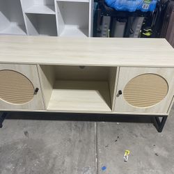  Boho TV Stand with Rattan Door,Media Console Table with Cabinet Storage,Farmhouse Entertainment Center for 65 Inch TV,Modern TV Cabinet/TV Table for 
