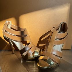 CHRISTIAN DIOR brown and gold stiletto heels size 38.5