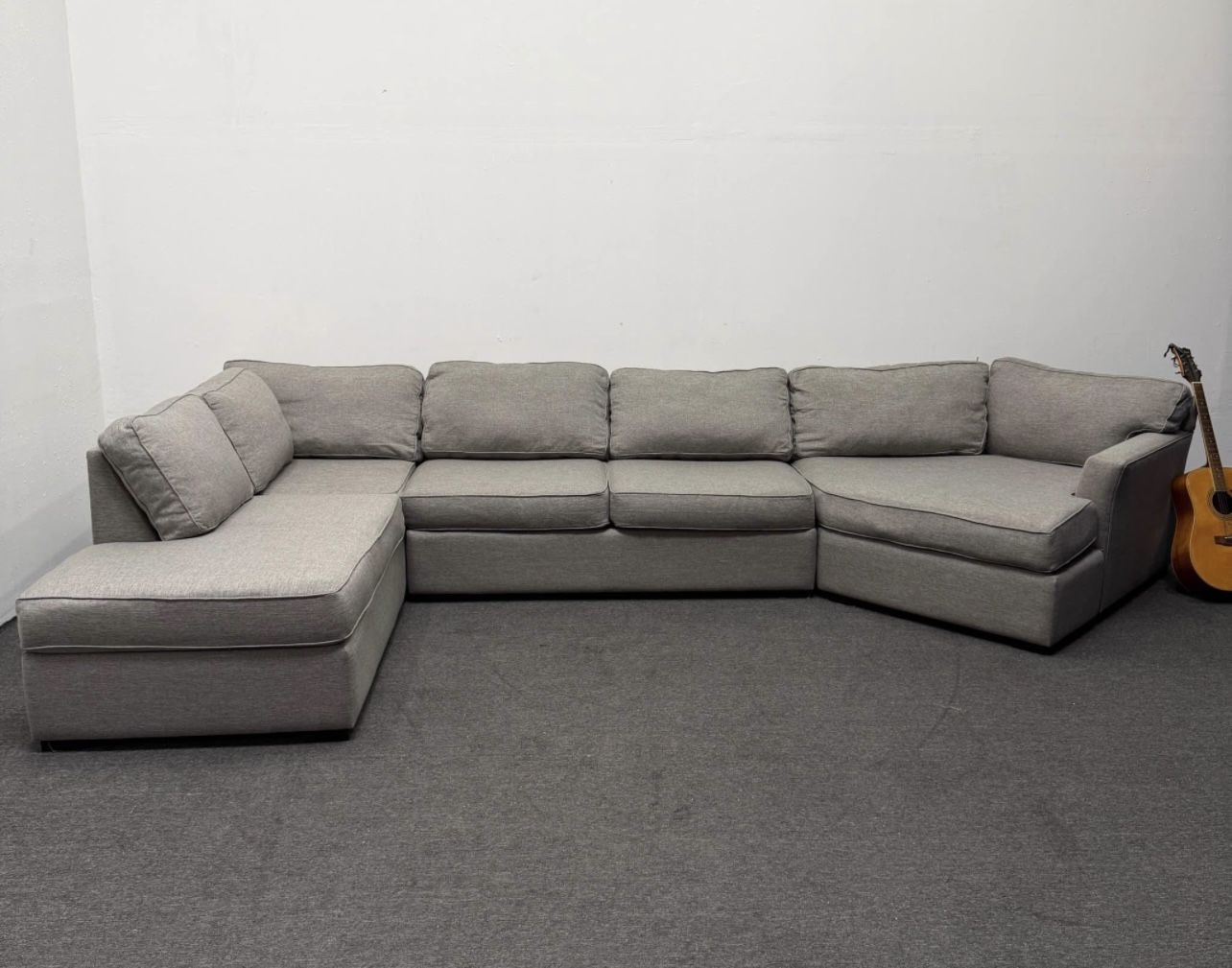Living Spaces Gray Aspen Sectional Couch with Right Arm Facing Cuddler Chaise, We deliver.